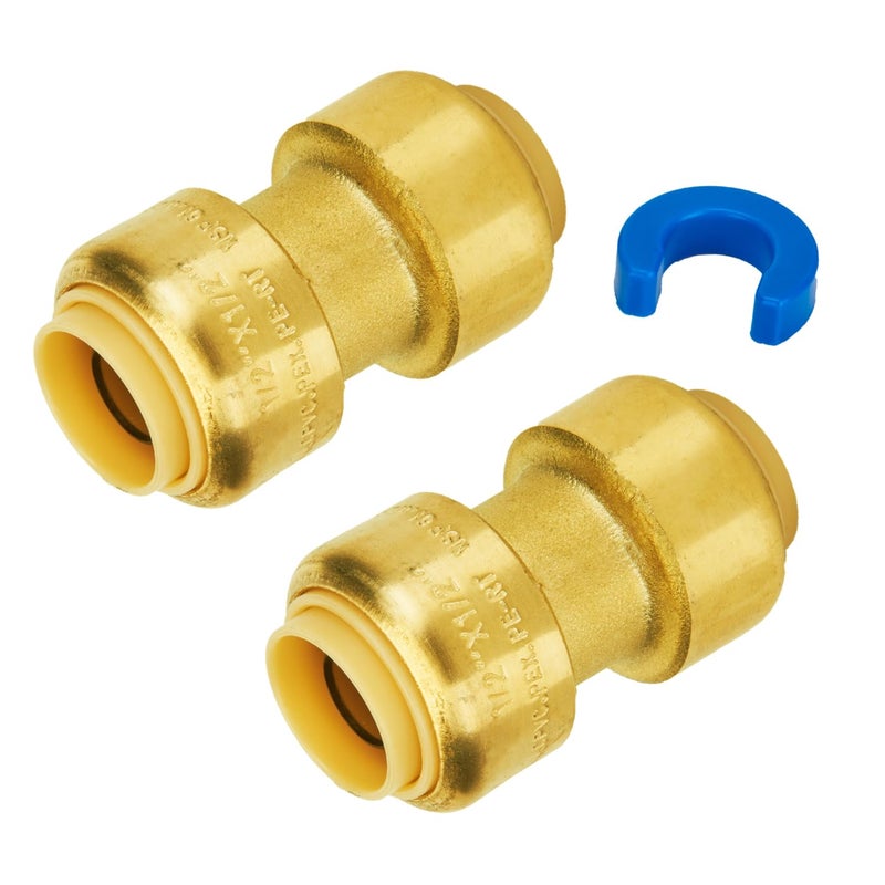 SUNGATOR 1/2-Inch Pushfit Straight Coupling, Push-to-Connect Plumbing Fitting, No Lead Brass Pushfit Fittings for Copper, PEX, CPVC Pipe (2-Pack) - Image 1